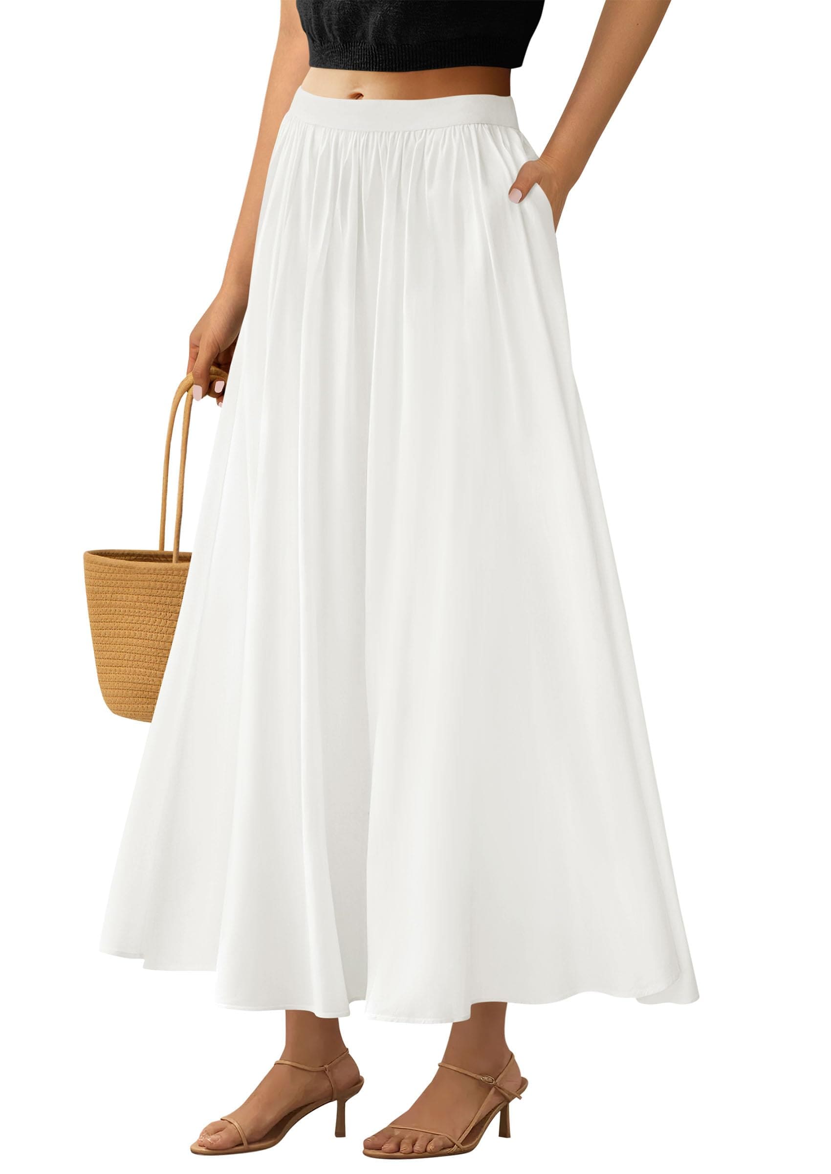 Falda Larga Prettygarden 2025 Con Volantes De Verano, Cintura Alta