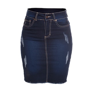 Foto 1 | Foto 1 | Falda De Mezclilla Stretch Para Mujer A La Rodilla 3/4 Detalles De Desgastado Pineda Jeans Azul Oscuro