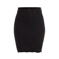 Falda De Mezclilla Stretch Para Mujer A La Rodilla 3/4 Detalles De Desgastado Pineda Jeans Negro