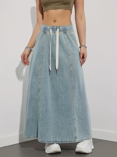 Foto 5 | Foto 5 | Falda Vaquera Chouyatou Para Mujer, Casual, Bolsa De Papel, Cintura Elástica - Venta Internacional.