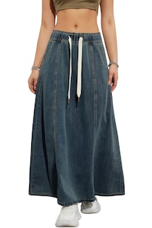 Foto 1 | Foto 1 | Falda Vaquera Maxi Acampanada Chouyatou Para Mujer, Casual, Azul Oscuro - Venta Internacional.