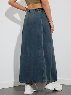 Foto 3 | Foto 3 | Falda Vaquera Maxi Acampanada Chouyatou Para Mujer, Casual, Azul Oscuro - Venta Internacional.