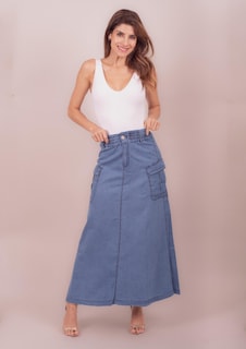 Foto 2 | Foto 2 | Maxi Falda De Mezclilla Para Mujer Con  Bolsas Estilo Cargo Cintura Alta Con Elástico Pineda Jeans Azul Bleanch