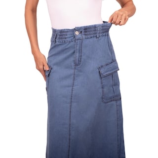 Foto 4 | Foto 4 | Maxi Falda De Mezclilla Para Mujer Con Bolsas Estilo Cargo Cintura Alta Con Elástico Pineda Jeans Azul Bleanch