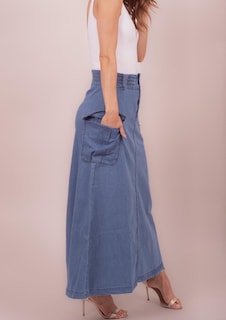 Foto 5 | Foto 5 | Maxi Falda De Mezclilla Para Mujer Con Bolsas Estilo Cargo Cintura Alta Con Elástico Pineda Jeans Azul Bleanch