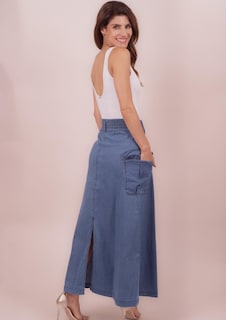 Foto 7 | Foto 7 | Maxi Falda De Mezclilla Para Mujer Con Bolsas Estilo Cargo Cintura Alta Con Elástico Pineda Jeans Azul Bleanch