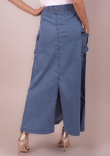 Foto 8 | Foto 8 | Maxi Falda De Mezclilla Para Mujer Con Bolsas Estilo Cargo Cintura Alta Con Elástico Pineda Jeans Azul Bleanch