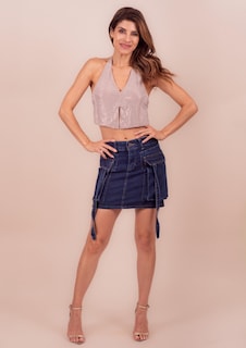 Foto 4 | Foto 4 | Mini Falda De Mezclilla Para Mujer Con Bolsas Tipo Cargo Cintura Alta Pineda Jeans Azul Stone