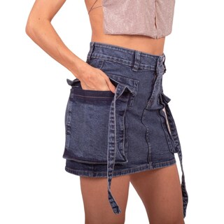 Foto 2 | Foto 2 | Mini Falda De Mezclilla Para Mujer Con Bolsas Tipo Cargo Cintura Alta Pineda Jeans Azul Deslavado