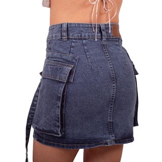 Foto 3 | Foto 3 | Mini Falda De Mezclilla Para Mujer Con Bolsas Tipo Cargo Cintura Alta Pineda Jeans Azul Deslavado