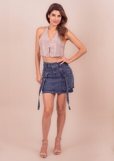 Foto 5 | Foto 5 | Mini Falda De Mezclilla Para Mujer Con Bolsas Tipo Cargo Cintura Alta Pineda Jeans Azul Deslavado