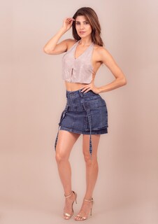 Foto 6 | Foto 6 | Mini Falda De Mezclilla Para Mujer Con Bolsas Tipo Cargo Cintura Alta Pineda Jeans Azul Deslavado