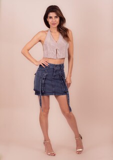 Foto 8 | Foto 8 | Mini Falda De Mezclilla Para Mujer Con Bolsas Tipo Cargo Cintura Alta Pineda Jeans Azul Deslavado