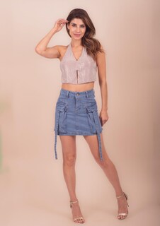 Foto 5 | Foto 5 | Mini Falda De Mezclilla Para Mujer Con Bolsas Tipo Cargo Cintura Alta Pineda Jeans Azul Bleanch