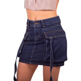 Foto 2 | Foto 2 | Mini Falda De Mezclilla Para Mujer Con Bolsas Tipo Cargo Cintura Alta Pineda Jeans Azul Stone