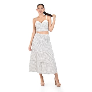 Foto 1 | Foto 1 | Set De Top Y Falda Larga A Cuadros Roman Fashion /juvenil 3447 (beige /cuadros) Beige