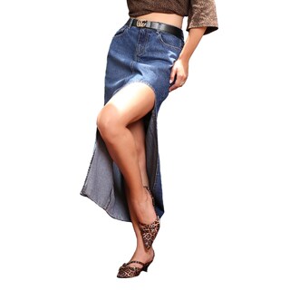 Foto 1 | Foto 1 | Maxifalda Mujer Tiro Alto Algodón Azul Medio