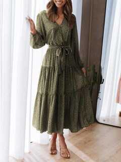 Foto 4 | Foto 4 | Vestido Largo Prettygarden Con Estampado Floral De Manga Larga Para Mujer, Color Verde - Venta Internacional.