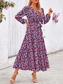 Foto 3 | Foto 3 | Vestido Largo Prettygarden Para Mujer, Estampado Floral De Chifón, Color Morado, Talla Xl - Venta Internacional.