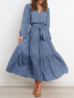 Foto 2 | Foto 2 | Vestido Largo Prettygarden Para Mujer, Estampado Floral, Cuello En V, Volantes - Venta Internacional.