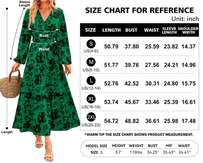 Foto 6 | Foto 6 | Vestido Largo Prettygarden Para Mujer, Manga Larga, Estampado Floral, Verde - Venta Internacional.