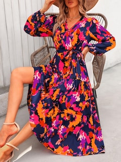 Foto 5 | Foto 5 | Vestido Largo Prettygarden Para Mujer, Estampado Floral, Chifón, Azul Y Naranja - Venta Internacional.