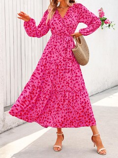 Foto 2 | Foto 2 | Vestido Largo Prettygarden Para Mujer Con Cuello En V De Chifón Floral De Otoño - Venta Internacional.