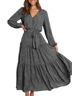 Foto 1 | Foto 1 | Vestido Largo Prettygarden 2024 De Chifón Negro Con Estampado Floral Para Mujer - Venta Internacional.