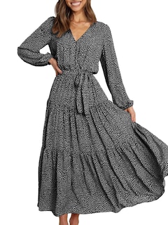 Foto 1 | Foto 1 | Vestido Largo Prettygarden 2024 De Chifón Negro Con Estampado Floral Para Mujer - Venta Internacional.