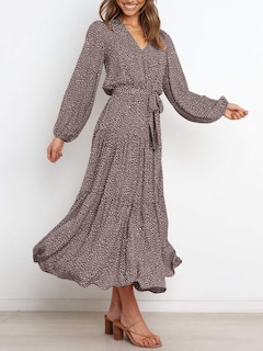 Foto 2 | Foto 2 | Vestido Largo Prettygarden Para Mujer, Estampado Floral, Manga Larga, 2024, Marrón - Venta Internacional.