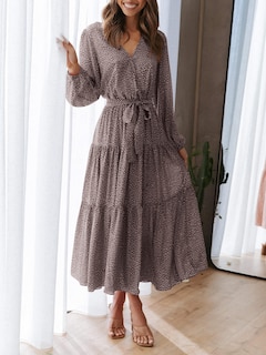 Foto 4 | Foto 4 | Vestido Largo Prettygarden Para Mujer, Estampado Floral, Manga Larga, 2024, Marrón - Venta Internacional.