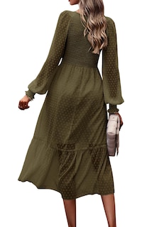 Foto 2 | Foto 2 | Vestido Prettygarden De Chifón Con Lunares Suizos Para Mujer, Color Verde Militar - Venta Internacional.