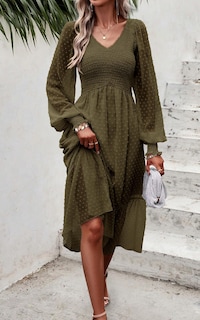 Foto 4 | Foto 4 | Vestido Prettygarden De Chifón Con Lunares Suizos Para Mujer, Color Verde Militar - Venta Internacional.