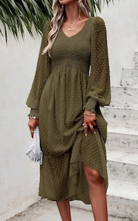 Foto 5 | Foto 5 | Vestido Prettygarden De Chifón Con Lunares Suizos Para Mujer, Color Verde Militar - Venta Internacional.