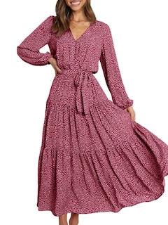 Foto 1 | Foto 1 | Vestido Largo Prettygarden Para Mujer 2024, Estampado Floral, Chifón Rojo - Venta Internacional.