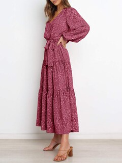 Foto 3 | Foto 3 | Vestido Largo Prettygarden Para Mujer 2024, Estampado Floral, Chifón Rojo - Venta Internacional.