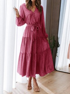 Foto 4 | Foto 4 | Vestido Largo Prettygarden Para Mujer 2024, Estampado Floral, Chifón Rojo - Venta Internacional.