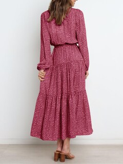 Foto 7 | Foto 7 | Vestido Largo Prettygarden Para Mujer 2024, Estampado Floral, Chifón Rojo - Venta Internacional.