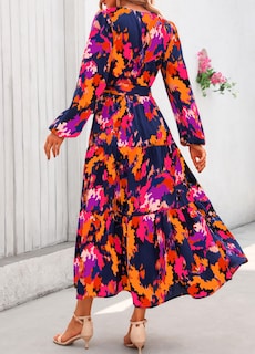 Foto 4 | Foto 4 | Vestido Largo Prettygarden Para Mujer, Estampado Floral, Chifón, Azul Y Naranja - Venta Internacional.