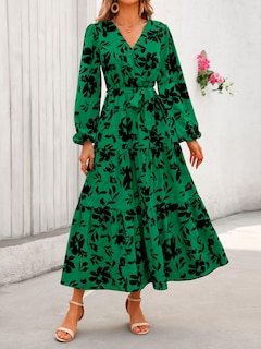 Foto 4 | Foto 4 | Vestido Largo Prettygarden Para Mujer, Manga Larga, Estampado Floral Verde - Venta Internacional.