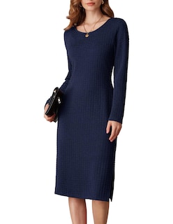 Foto 1 | Foto 1 | Vestido Grace Karin Con Cuello Redondo Y Manga Larga Con Estampado De Gofres, Azul - Venta Internacional.