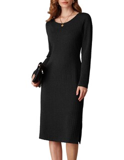 Foto 1 | Foto 1 | Vestido Manga Larga de Punto Gofrado Negro para Mujer - Venta Internacional