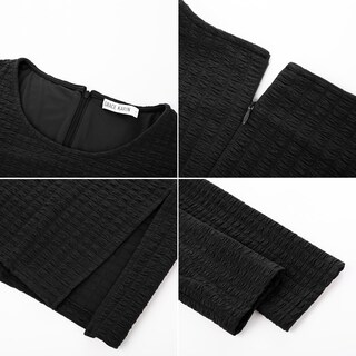 Foto 5 | Foto 5 | Vestido Manga Larga de Punto Gofrado Negro para Mujer - Venta Internacional