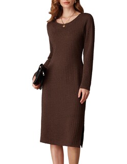 Foto 1 | Foto 1 | Vestido de Trabajo Grace Karin con Estampado de Gofres y Manga Larga en Marrón - Venta Internacional