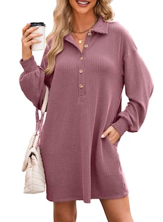 Foto 1 | Foto 1 | Vestido Alvaq Para Otoño De 2024, Manga Larga, Cuello En V, Con Botones, Rojo, Mujer - Venta Internacional.