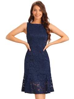Foto 1 | Foto 1 | Vestido Allegra K De Encaje Con Cuello De Barco, Sin Mangas, Azul Xl - Venta Internacional.