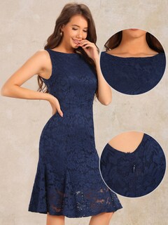 Foto 2 | Foto 2 | Vestido Allegra K De Encaje Con Cuello De Barco, Sin Mangas, Azul Xl - Venta Internacional.