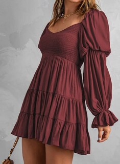 Foto 3 | Foto 3 | Vestido De Verano Dokotoo Para Mujer Rojo Con Diseño Fruncido - Venta Internacional.