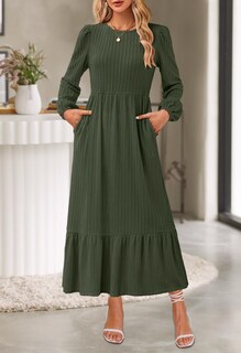 Foto 2 | Foto 2 | Vestido Largo Merokeety De Manga Larga De Otoño Para Mujer Con Bolsillos - Venta Internacional.