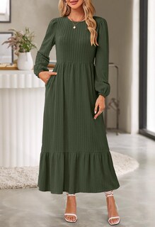 Foto 3 | Foto 3 | Vestido Largo Merokeety De Manga Larga De Otoño Para Mujer Con Bolsillos - Venta Internacional.